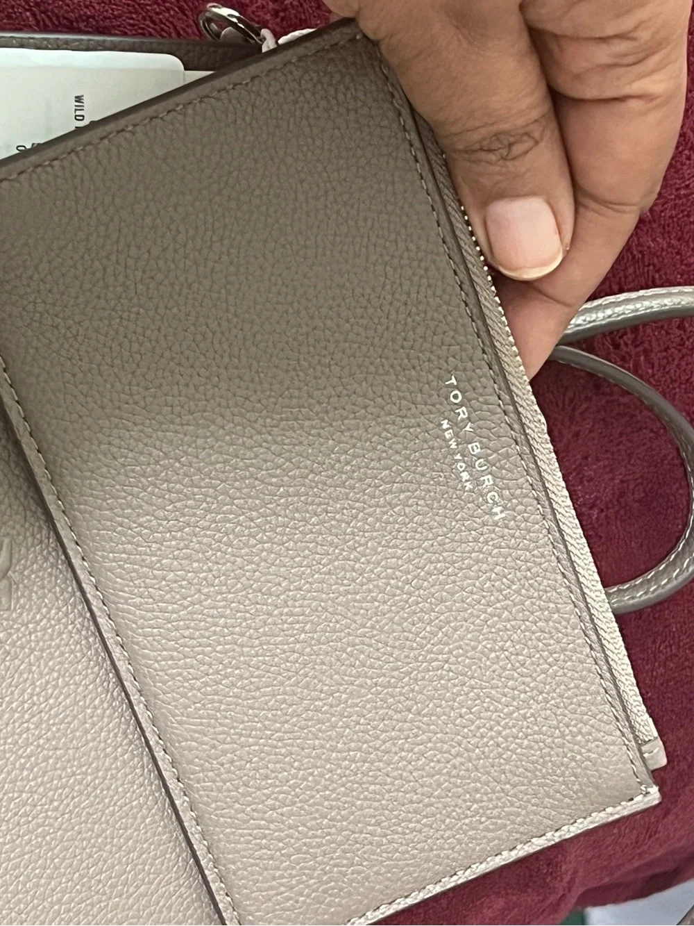 Tory Burch Pebbled Leather Crossbody Wallet - Taupe
